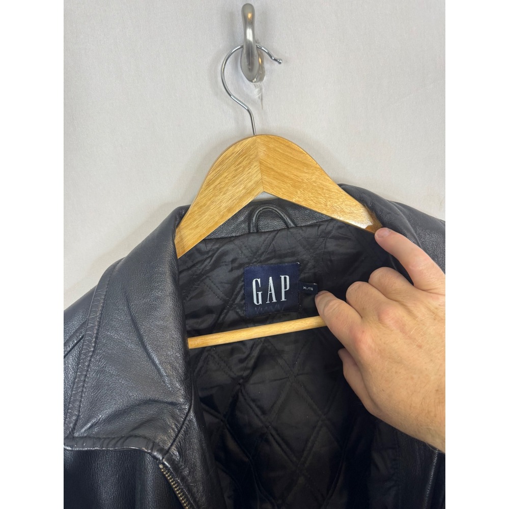 Vintage 90s Gap Mens XL Black Genuine Leather Jacket Quilted Lined Bomber - Picture 10 of 15
